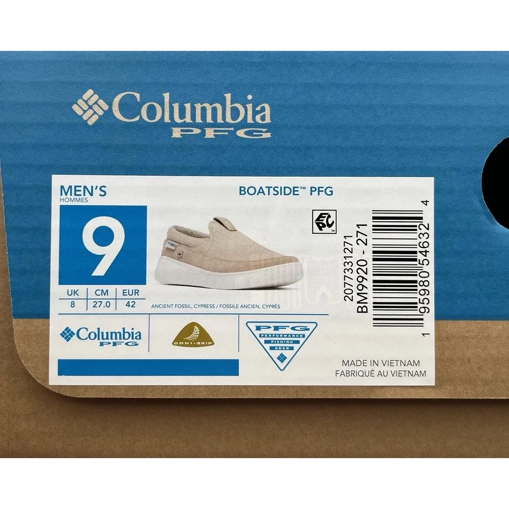 Columbia Men's PFG Boatside Slip On Boat Shoes Size 9 Beige Tan Canvas Upper